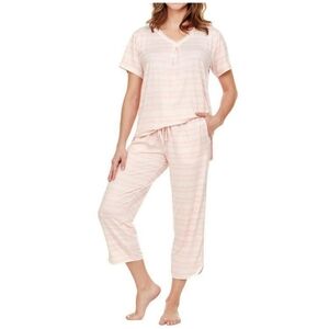 Flora by Flora Nikrooz‎ Baby Pink Stripe Knit Pajama Set Size Large (14/16)